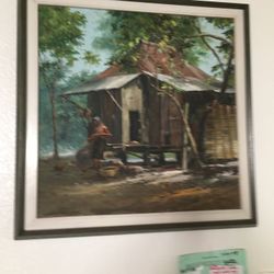 Oil Painting with Frame – the Hut – By well known Filipino artist Eddie Sarmiento