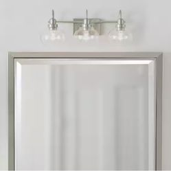 Halyn 23 in. 3-Light Brushed Nickel Bathroom Vanity Light with Clear Glass Shades