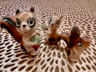Vintage Miniature Bone China Chipmunk Family of 3 Figurine