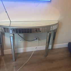 Mirrored Console Table with Glass Top – Modern Glam
