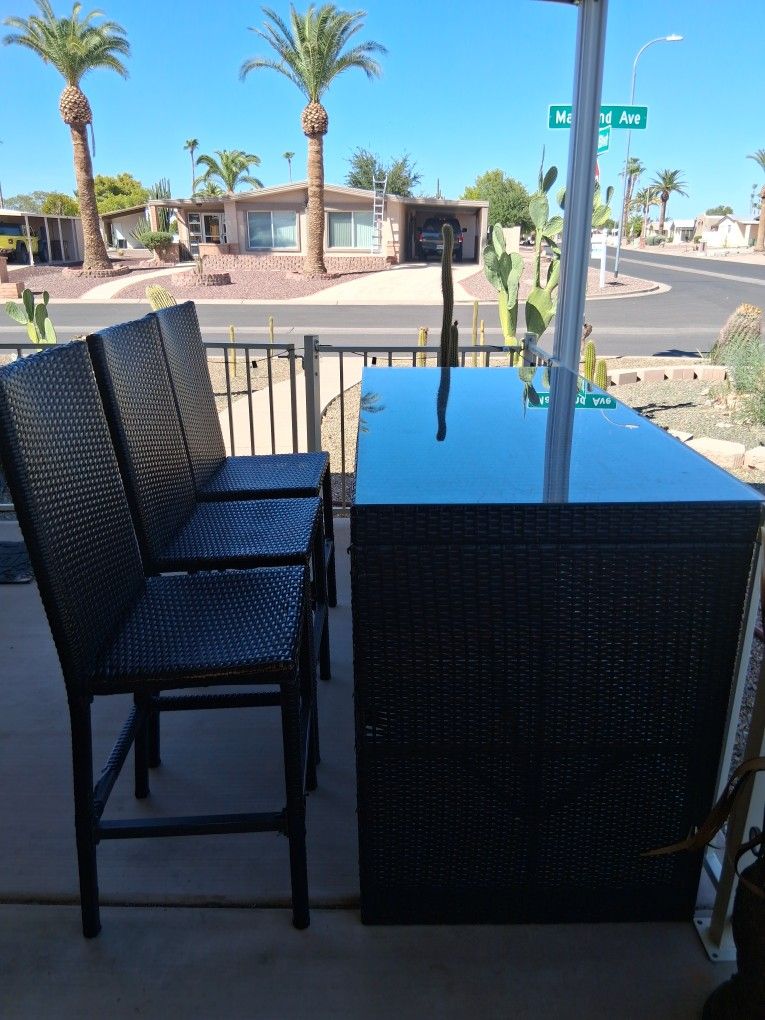 Bar, Outdoor Bar, With 3 Bar Stools