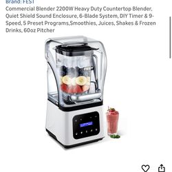 Commercial Blender 2200W Heavy Duty Countertop Blender, Quiet Shield Sound Enclosure, 6-Blade System, DIY Timer & 9-Speed, 5 Preset Programs,Smoothies
