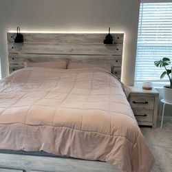 King Panel Bed Frame + 2 Nightstands — Excellent Condition