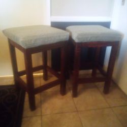 MOVING AND CAN'T TAKE IT WITH! - REAL WOOD backless Barstools (2) - $30 OBO