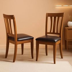 Brand New East West Furniture Avon Chair with Faux Leather Seat Saddle Brown Finish (Set of2) in box