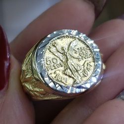 Solid 14k Gold Centenario Coin Ring