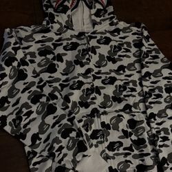 White/Black Shark Camo Bape Hoodie