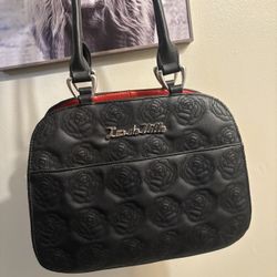 Lux de Ville Skull and Roses Tote Black Matte Emerald City Sparkle Purse