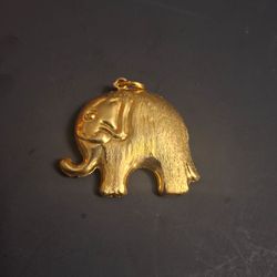 Gold Plated Elephant Pendant With Loop Bail Attached- Raised Trunk For Good Fortune- NEW