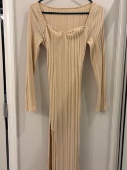 Cream Ribbed Knit Maxi Dress