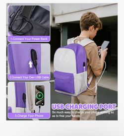 SAMIT Anime Luminous Backpack with USB Charging Port Anti Theft Lock Pencil Case Daypack Laptop Backpack (Purple)