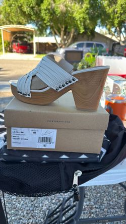 Lucky Brand Women's White Mules with Wooden Heel