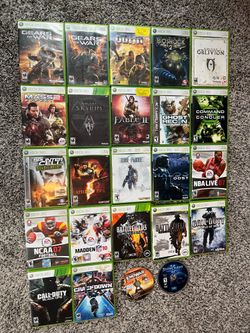 Xbox 360 Game Lot w/ Cases: Halo, Gears of War, Skyrim (Shooter/RPG/Sports)