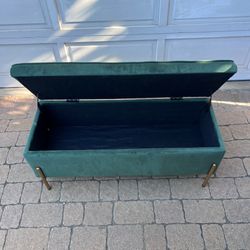 Green Velvet Storage Bench 41 x 16 x 17