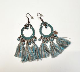 Seafoam teal fringe earrings