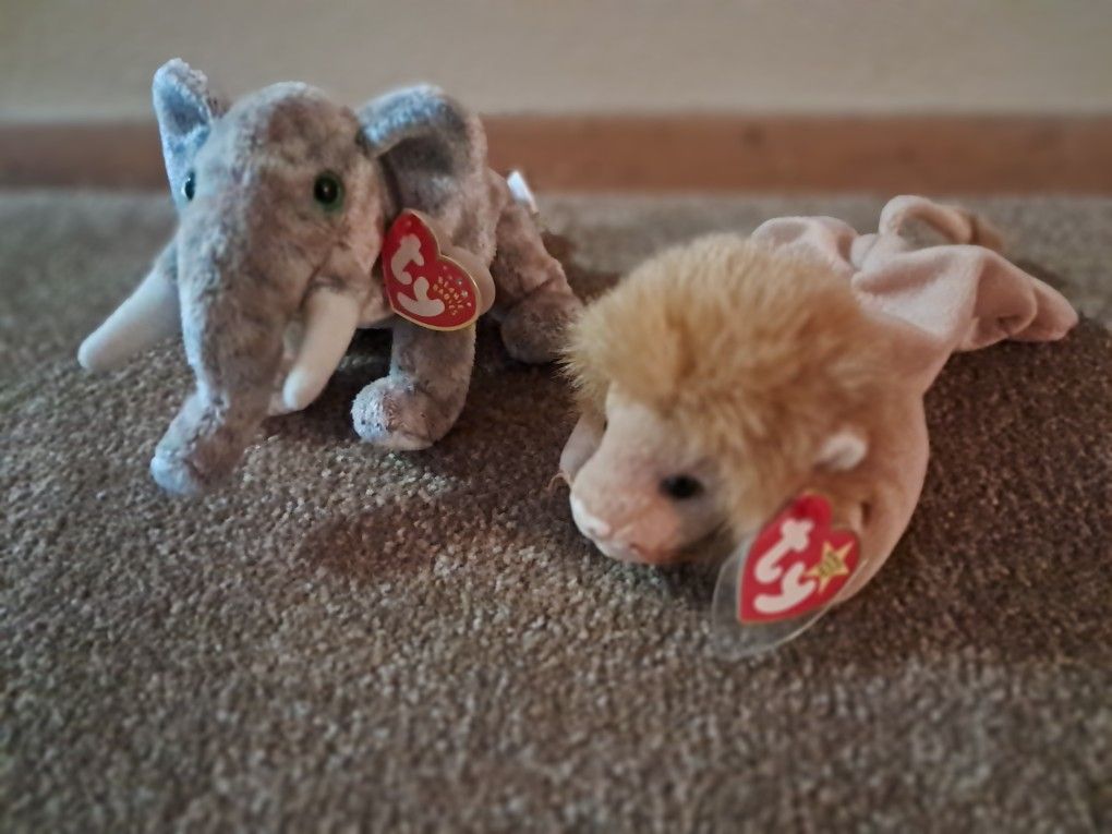 Beany Babies-Lion & Elephant 