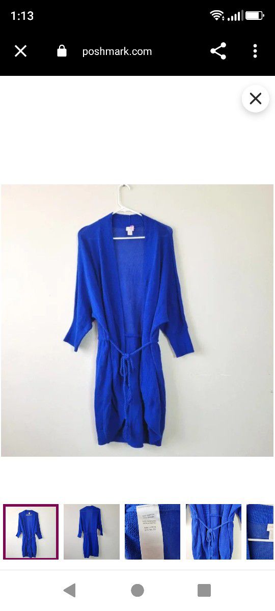 Chico's Royal Blue Drawstring Tie Open Front Cardigan Sweater size 2 Large