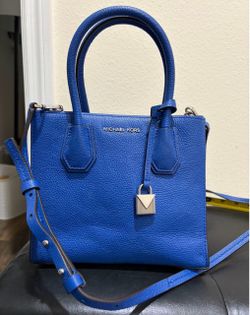 Michael Kors Electric Blue Leather Med Mercer Crossbody Tote Purse