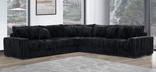 BLACK FUR LIKE CORDUROY SECTIONAL SOFA
