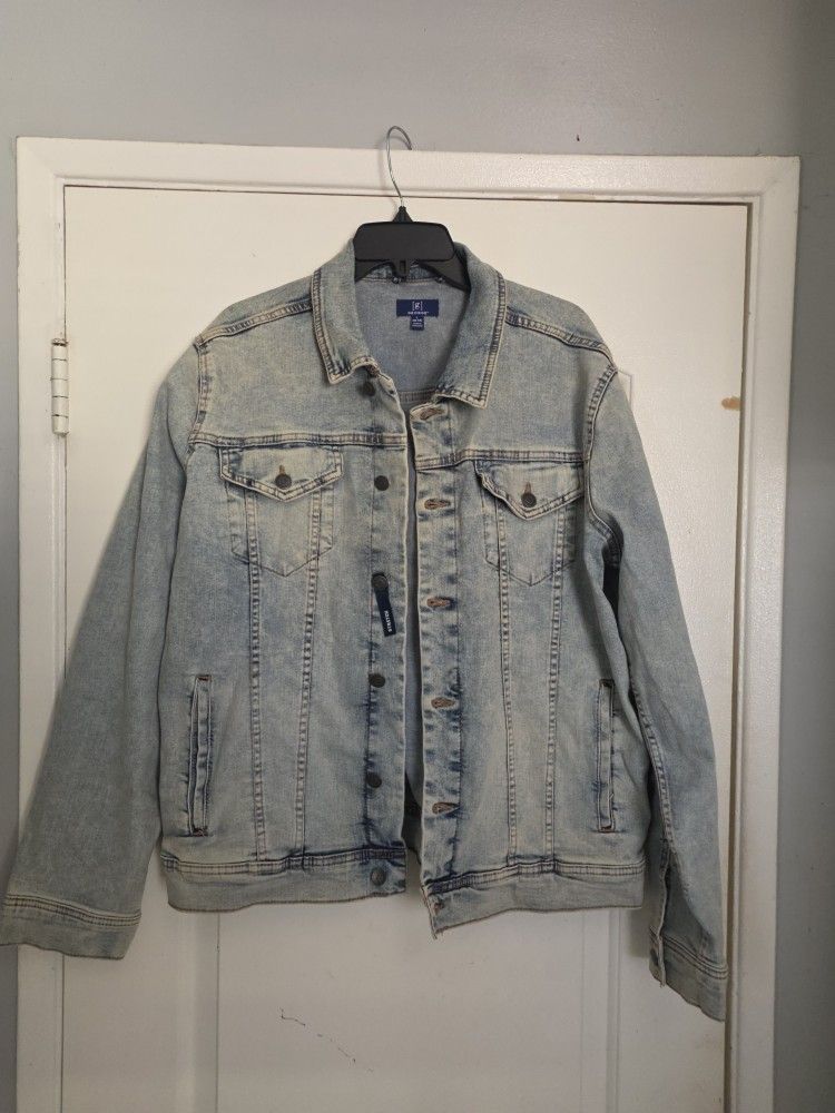 Men's Denim Trucker Flex Jacket Large Blue Distress