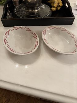 Two Vintage Restaurant Red & White Bowls