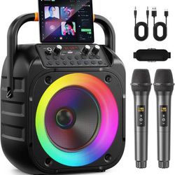 new Karaoke Machine for Adults, Portable Bluetooth Karaoke Speaker with 2 Wireless Microphones, Echo Adjustment, LED Lights, PA System with 6.5" Subwo