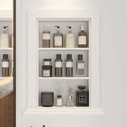 Homsee White Recessed Wall Niche Cabinet with 3 Tier Shelves Built in Storage Display Unit for Prayer Decor and Home Organization(KF210321US-01AA-001)