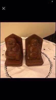 1970 Vintage Genuine Teak Wooden Buddha Bookends