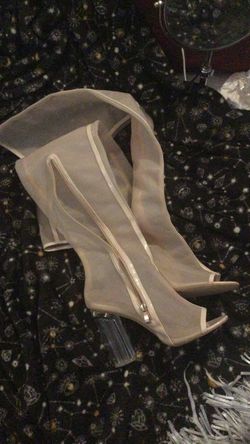 Thigh high see through heels size 8