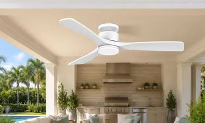 52 in. Smart Outdoor/Indoor White Wood Flush Mount Ceiling Fan With Lights Remote, Voice Control