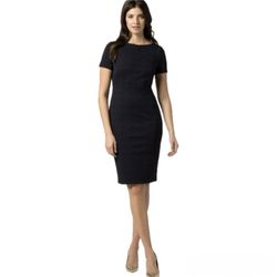 Hugo Boss Dalula Tonal Textured Navy Sheath Dress - Size 2