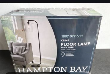 Hampton Bay Cline 62.5 in. 1-Light Black Floor Lamp with Clear Glass Lamp Shade