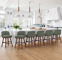 5X Grayish green 26” fabric with solid wood barstools
