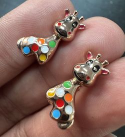 585 14K RG Stamped Rose Gold  Charming Giraffe Colorful Enamel Stud Earrings