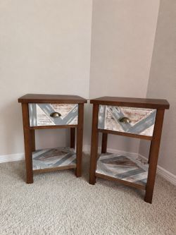 Rustic Whitewash Chevron Nightstands, Set of 2