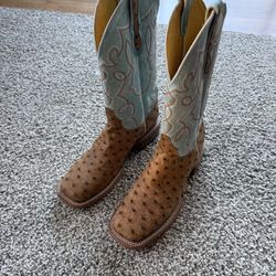 CAVENDER'S  FULL QUILL OSTRICH SQUARE TOE COWBOY BOOTS