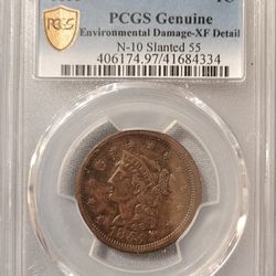 1855 N-10 Slanted 55 Braided Hair Large Cent 