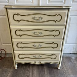Vintage French Provincial Chest – 4 Drawers | Dovetail Construction | Ornate Detail