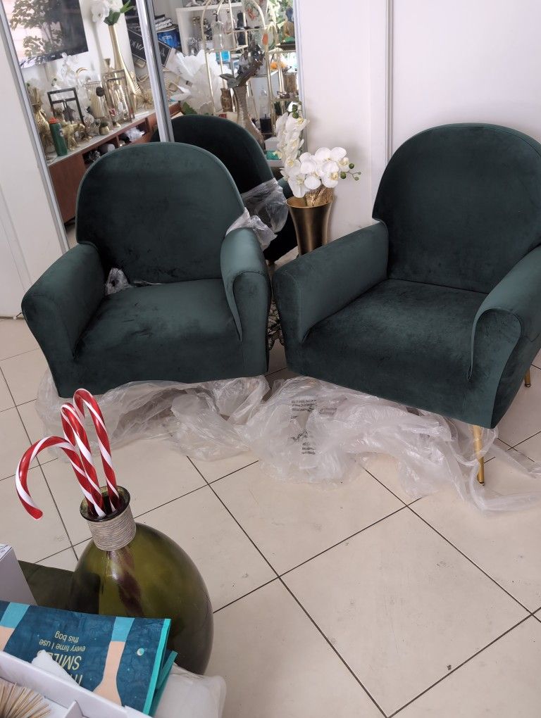 Two Armchairs Comfortable ,Cushion Color,Green .Base Gold .Never Used!