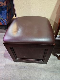 Dark Brown Leather Top Storage Ottoman