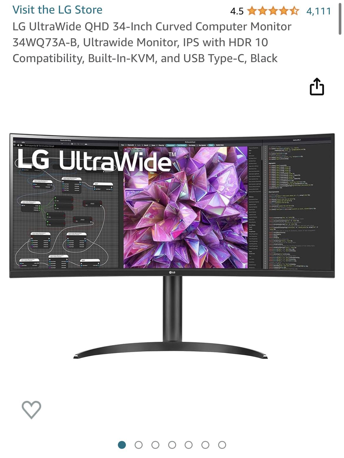 LG Ultrawide QHD 34-inch Curved Computer Monitor 34WQ73A-B