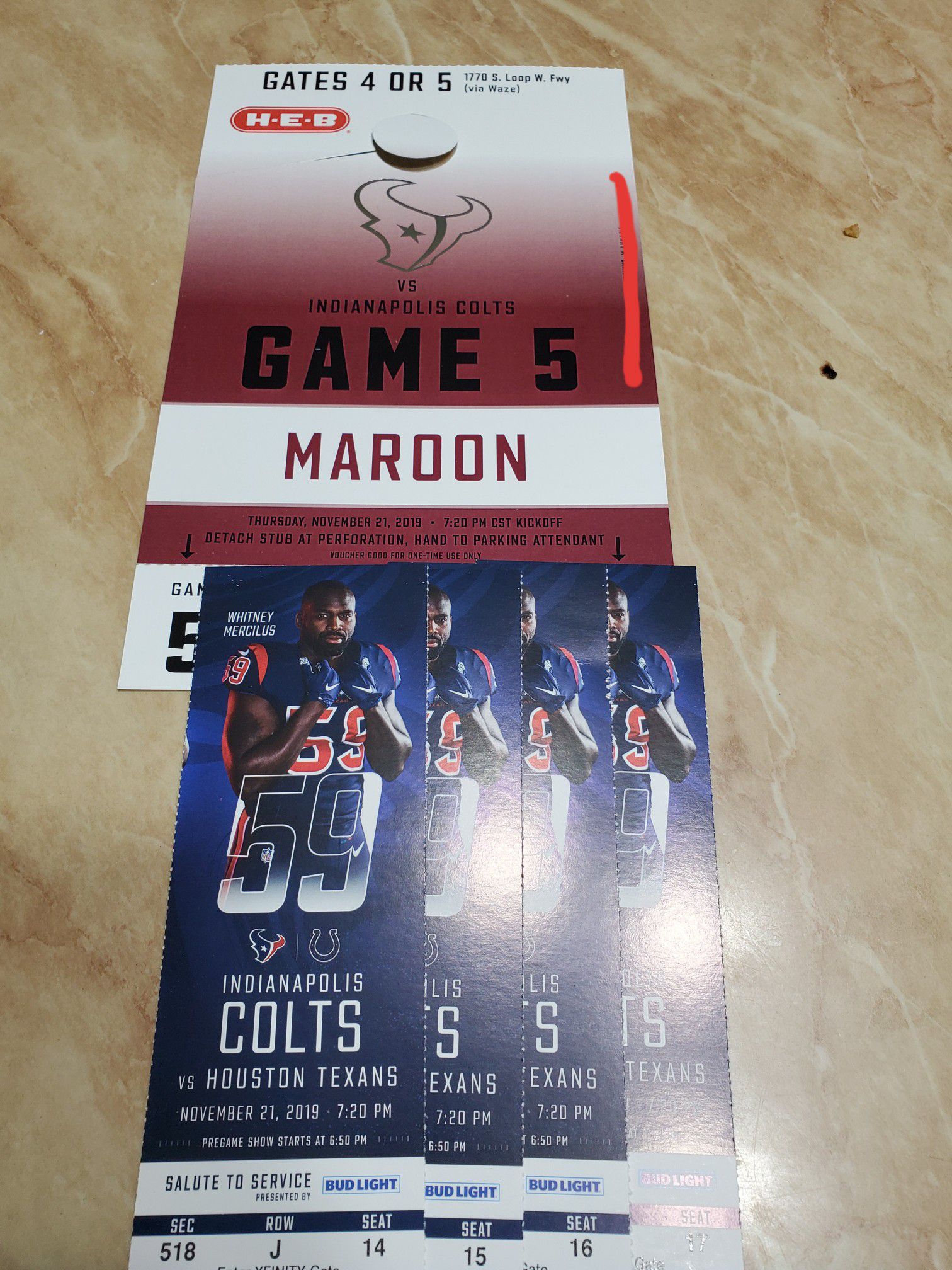 Texans vs Colts Thursday 11/21/19
