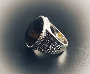 BEZEL SET TOPAZ ENGRAVED QUALITY TITANIUM SILVER NEW SIZE 8 MENS RING