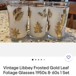 Vintage Libbey Gold leaf Foliage Glasses