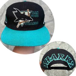 VTG 90s San Jose Sharks American Needle Annco Blockhead Snapback Hat Cap Wool OG