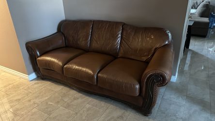 Leather burgundy/brown sofa & chair set