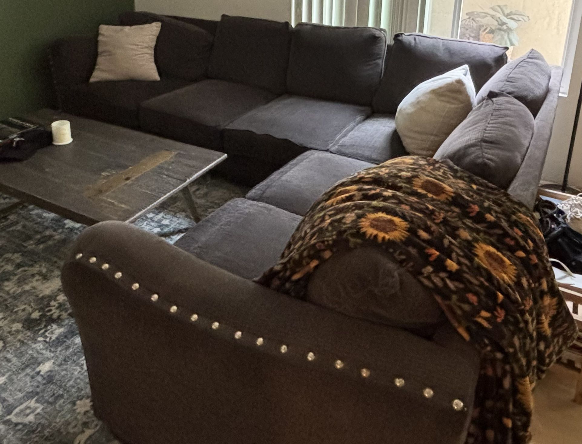 Dark Green L Couch