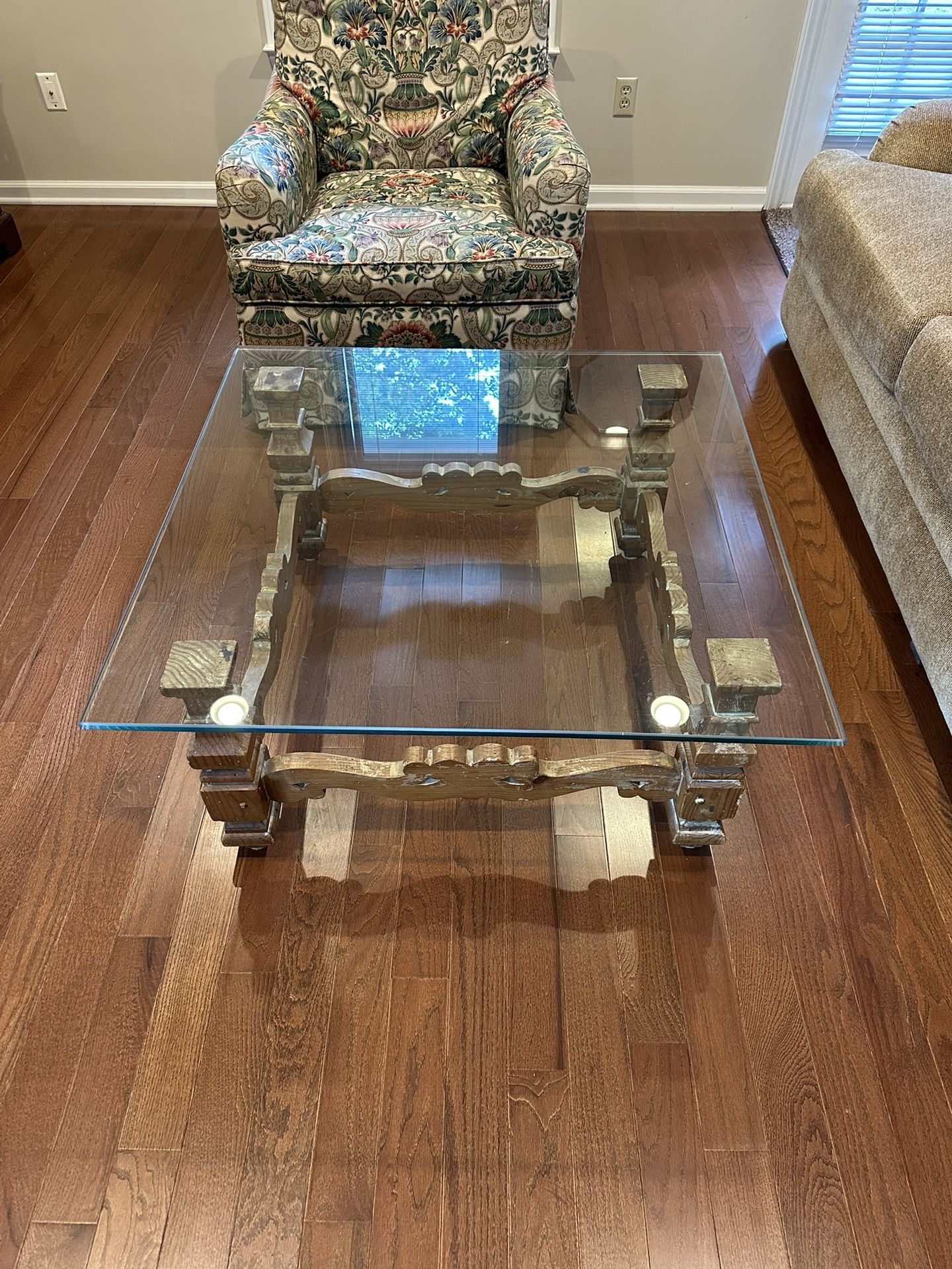 Glass Coffee Table w/ Wood Base