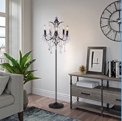 New 65''Tall 5-Light Farmhouse Tranditional Crystal Floor Lamp, Black Craft Candelabra Dimmable E26