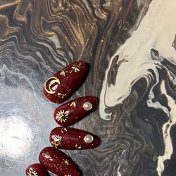 Red Almond Shape Acrylic Press On Nails